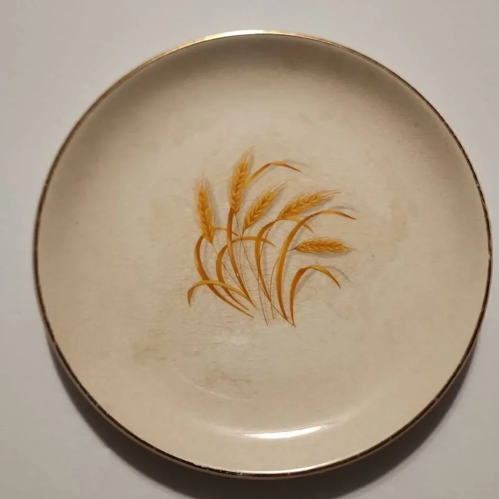 Homer Laughlin Autumn Gold Vintage 22k 6 Inch Dessert or Bread Plate with Wheat